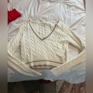 V-Neck Cable Knit Sweater